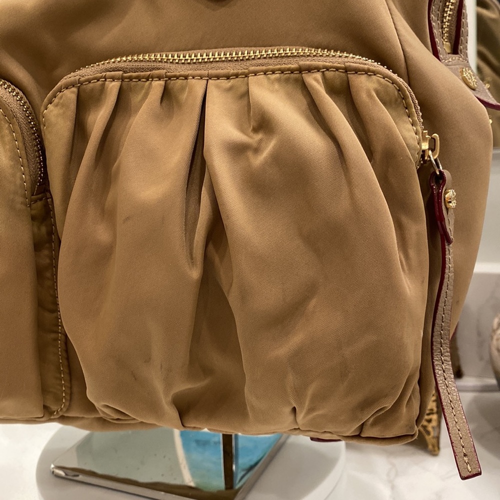 MZ Wallace Leather Trimmed Nylon Shoulder Bag, Tan/Burgandy-Edged GUC - Picture 5 of 17